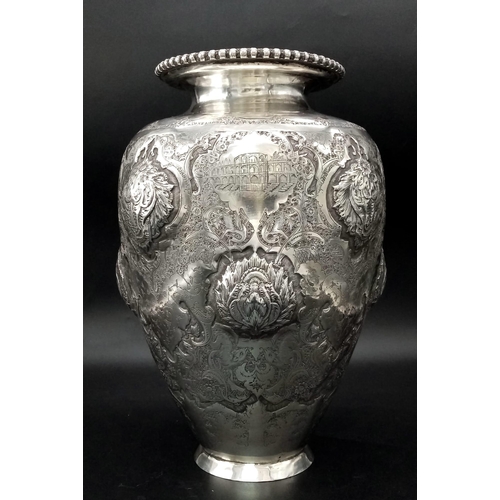 49 - A mid-20th century Iranian (Persian) silver vase, Isfahan circa 1950 by Abbas. Of rounded tapering f... 