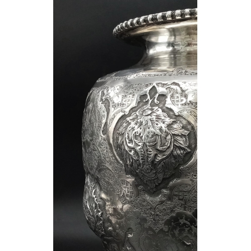 49 - A mid-20th century Iranian (Persian) silver vase, Isfahan circa 1950 by Abbas. Of rounded tapering f... 