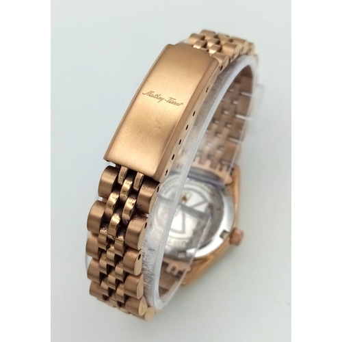 1226 - A Gold Plated Mathey-Tissot Quartz Ladies Watch. Case - 26mm. White dial with white stone decoartion... 