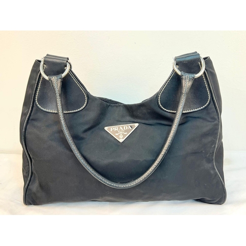 Prada fabric handbag with leather trim best sale