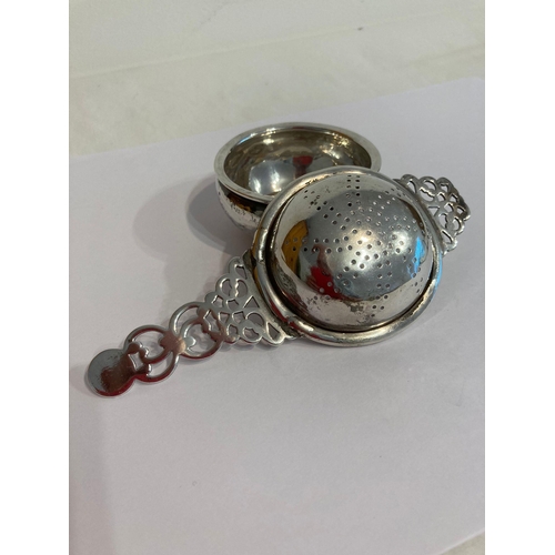 41 - Antique SILVER TEA STRAINER With beautifully designed handle,Together with a Solid Silver Drip Bowl.... 
