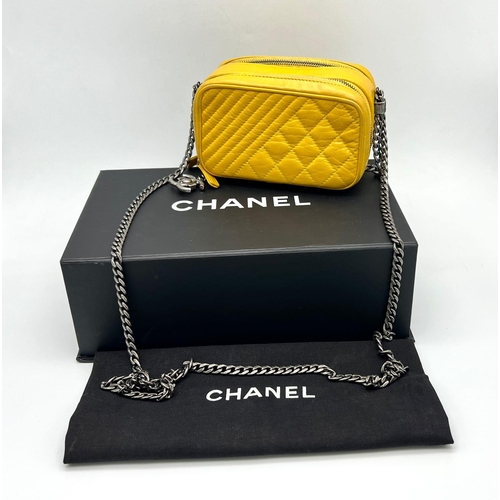 A Chanel Mustard Yellow Quilted Leather Coco Boy Shoulder Bag