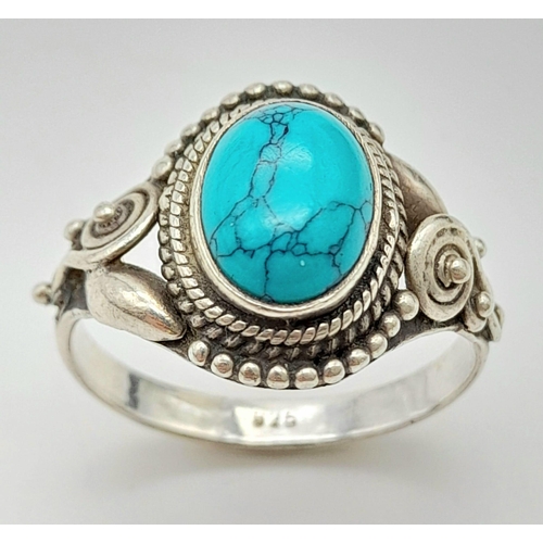 1320 - Two 925 Silver Rings and Bracelet with Turquoise Stones. 
Rings size K and M.