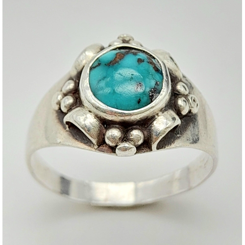 1320 - Two 925 Silver Rings and Bracelet with Turquoise Stones. 
Rings size K and M.