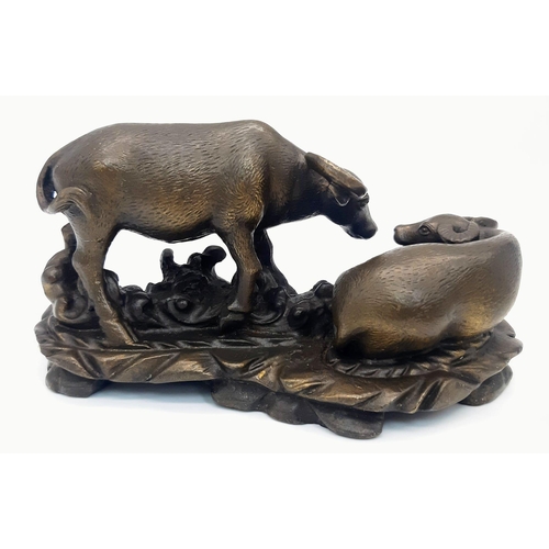 197 - A Superb Quality Chinese 19th Century Bronze Depicting Two Water Buffalo. 13cm x 7cm. 1.4k