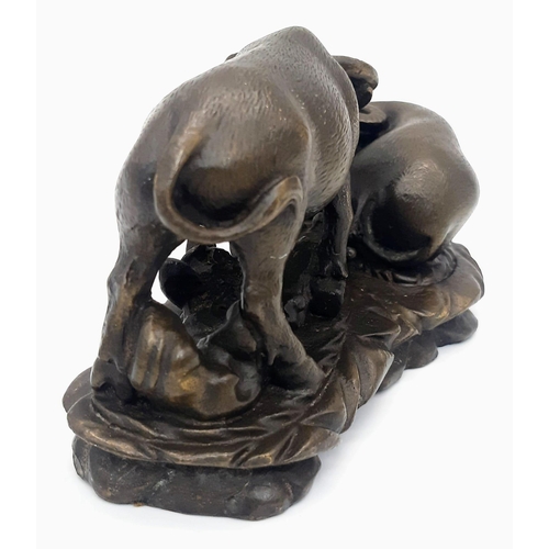 197 - A Superb Quality Chinese 19th Century Bronze Depicting Two Water Buffalo. 13cm x 7cm. 1.4k