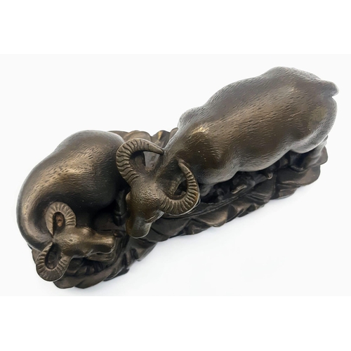 197 - A Superb Quality Chinese 19th Century Bronze Depicting Two Water Buffalo. 13cm x 7cm. 1.4k