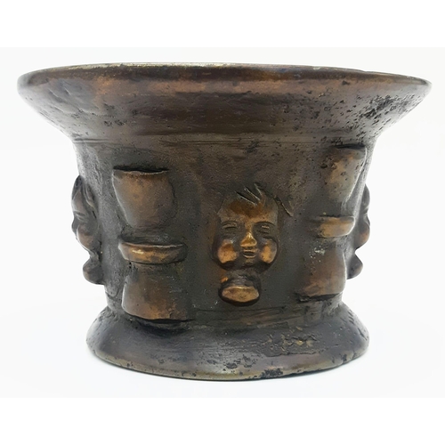 226 - A Fascinating 18th Century Chinese Mortar - Expressive Face decoration. 13cm diameter at top. 9cm ta... 