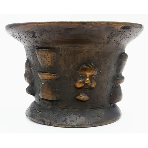 226 - A Fascinating 18th Century Chinese Mortar - Expressive Face decoration. 13cm diameter at top. 9cm ta... 