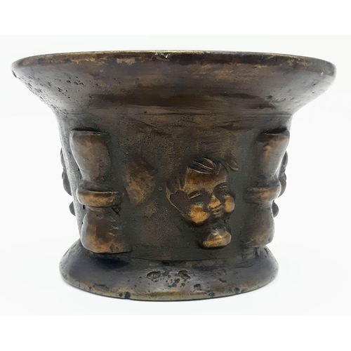 226 - A Fascinating 18th Century Chinese Mortar - Expressive Face decoration. 13cm diameter at top. 9cm ta... 