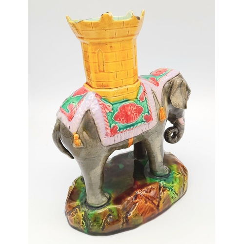 99 - A Striking, Rare, Antique Staffordshire Majolica (Tin-Oxide) Glazed Ceramic Ceremonial Elephant and ... 