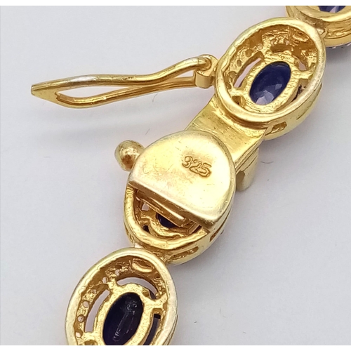 122 - A Captivating Blue Sapphire and Diamond Necklace with Matching Earrings - set in Gold Plated 925 Sil... 