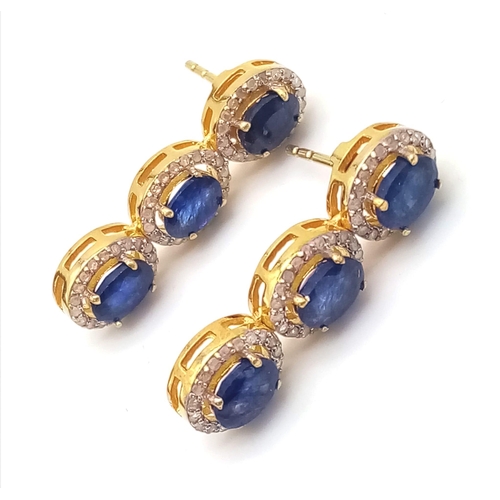 122 - A Captivating Blue Sapphire and Diamond Necklace with Matching Earrings - set in Gold Plated 925 Sil... 