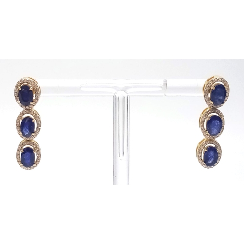 122 - A Captivating Blue Sapphire and Diamond Necklace with Matching Earrings - set in Gold Plated 925 Sil... 