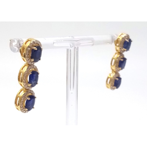 122 - A Captivating Blue Sapphire and Diamond Necklace with Matching Earrings - set in Gold Plated 925 Sil... 