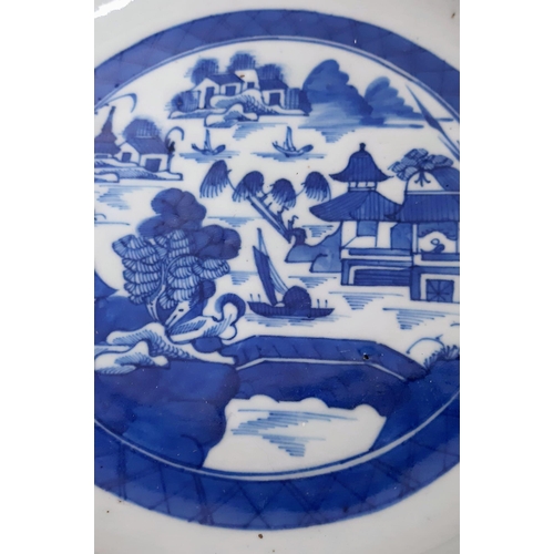 218 - An Early 19th Century Chinese Blue and White Jug with Bowl.
Bowl - 28cm diameter. Jug - 14cm tall.