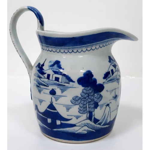 218 - An Early 19th Century Chinese Blue and White Jug with Bowl.
Bowl - 28cm diameter. Jug - 14cm tall.