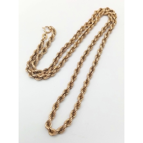 38 - A Vintage Italian 9K Yellow Gold Rope Necklace. 44cm. 5.45g