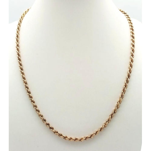 38 - A Vintage Italian 9K Yellow Gold Rope Necklace. 44cm. 5.45g