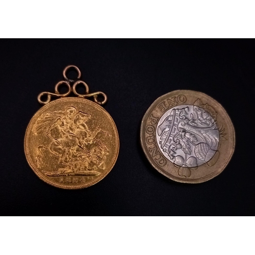 4 - An 1894 Queen Victoria 22k Gold Full Sovereign with a 9K Gold Pendant Attachment. VF. 8.6g total wei... 