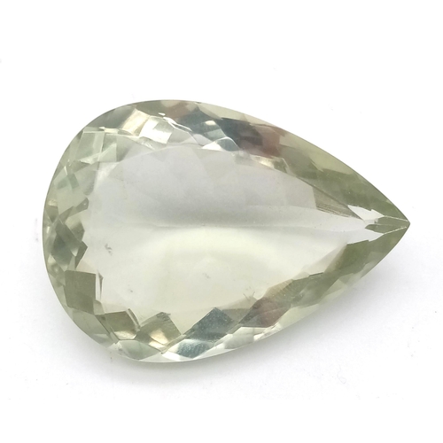 124 - A large (38.95 carats), green amethyst (often called Prasiolite ). Pear shaped in excellent conditio... 