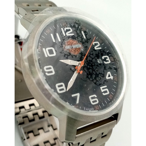 175 - A collaboration of two big names BULLOVA and HARLEY DAVIDSON produced this symbolic gents watch. Cas... 