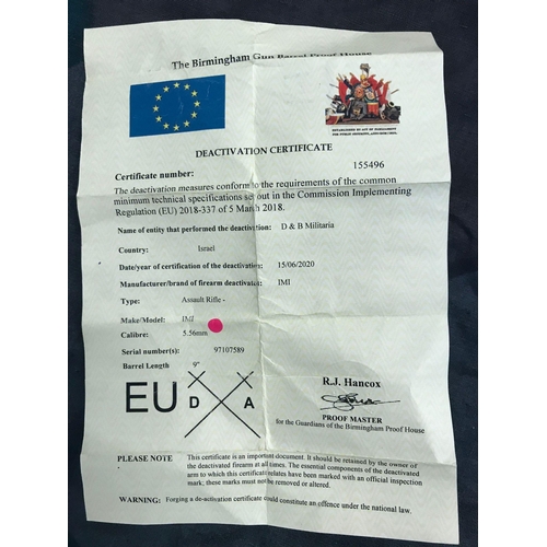 202 - A Latest EU Spec Deactivated Micro Galil 5.56mm MAR Assault Rifle. Moving bolt (under spring pressur... 