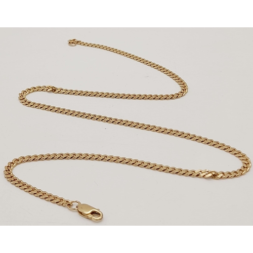 32 - A Stylish 9K Yellow Gold Flat Curb Link Chain/Necklace. 45cm necklace length. 12.71g