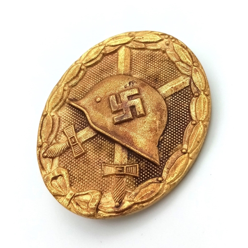 102 - 3rd Reich Gold Grade (1st Class) Wound Badge for five or more times wounded. Also could be awarded p... 