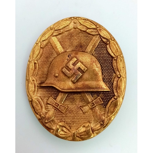 102 - 3rd Reich Gold Grade (1st Class) Wound Badge for five or more times wounded. Also could be awarded p... 