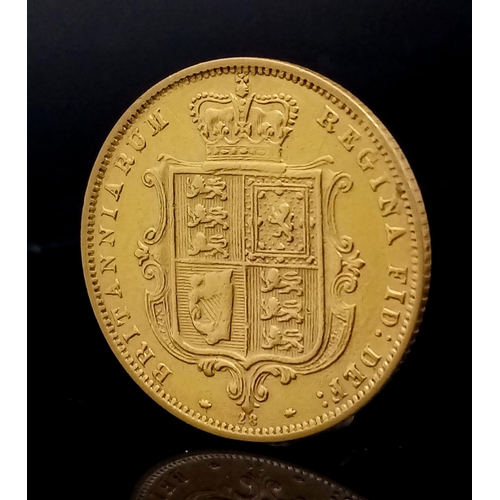 50 - An Antique Victorian 1875 22k Gold Half Sovereign. Young head, shield back. EF condition but please ... 