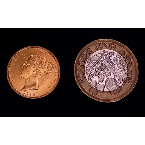 50 - An Antique Victorian 1875 22k Gold Half Sovereign. Young head, shield back. EF condition but please ... 