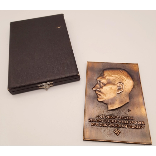 123 - 3rd Reich Bronze Plated “Fuhrer Plaque” in original case. These were given to Political and State of... 