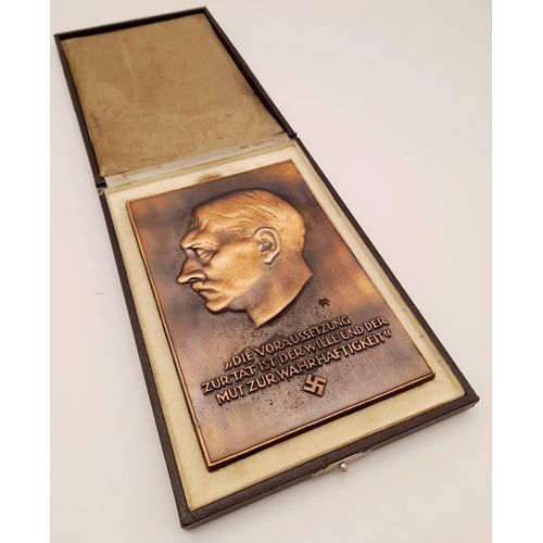 123 - 3rd Reich Bronze Plated “Fuhrer Plaque” in original case. These were given to Political and State of... 