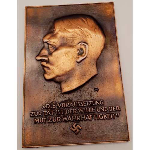 123 - 3rd Reich Bronze Plated “Fuhrer Plaque” in original case. These were given to Political and State of... 