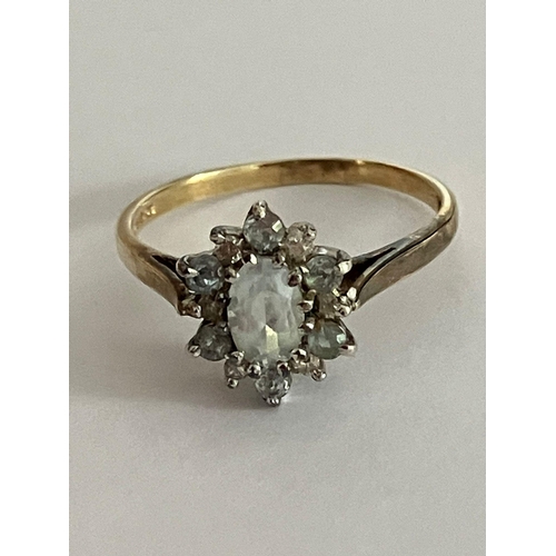 28 - Vintage 9 carat GOLD,AQUAMARINE and DIAMOND RING. Complete with ring box. 2.08 grams. Size O 1/2.