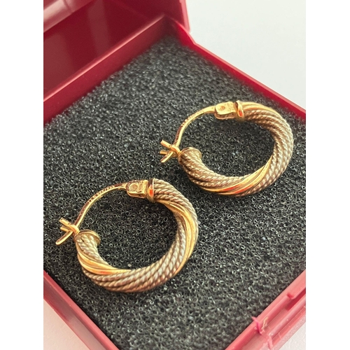 77 - Pair of 14 carat GOLD HOOP EARRINGS with attractive Silver rope detail. 1.34 grams.