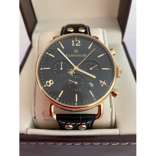 84 - Gentlemans THOMAS EARNSHAW CHRONOGRAPH WB131602. Multi dial model with black leather strap. Complete... 