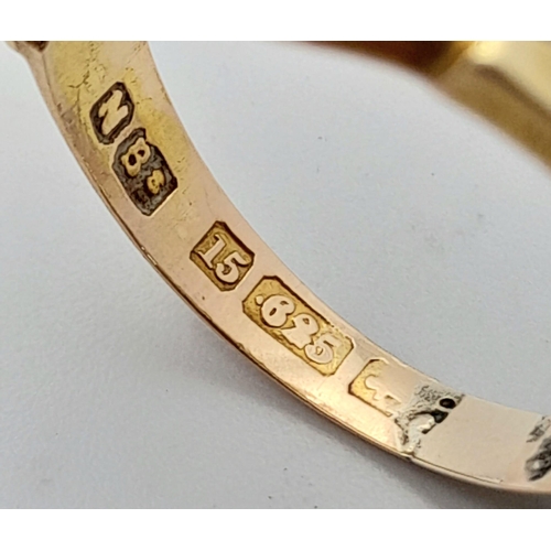 236 - A LOVELY ANTIQUE 14K YELLOW GOLD RUBY & SEED PEARL RING, WEIGHT 3G SIZE P