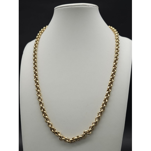 5 - A HEAVY VINTAGE 9K YELLOW GOLD SOLID BELCHER NECKLACE WITH T BAR FIXING, WEIGHT 62.1G AND 50CM LONG ... 