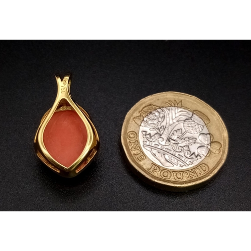 75 - 18k yellow gold coral and diamond pendant 3.3g.