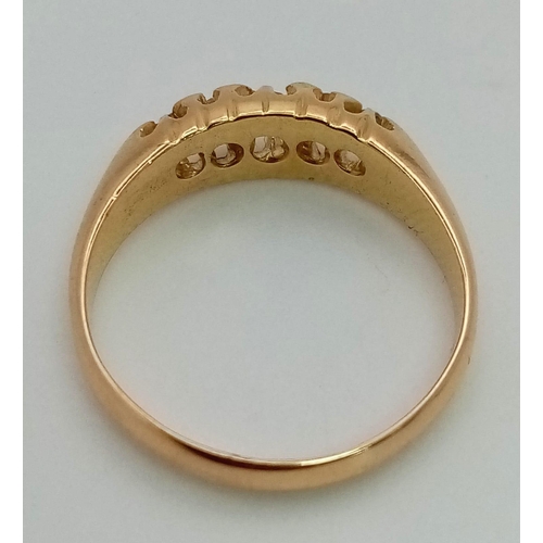 187 - AN ANTIQUE 18K YELLOW GOLD OLD CUT DIAMOND RING, WITH 5 STONE OF APPROX 0.20CT DIAMONDS, WEIGHT 3.6G... 