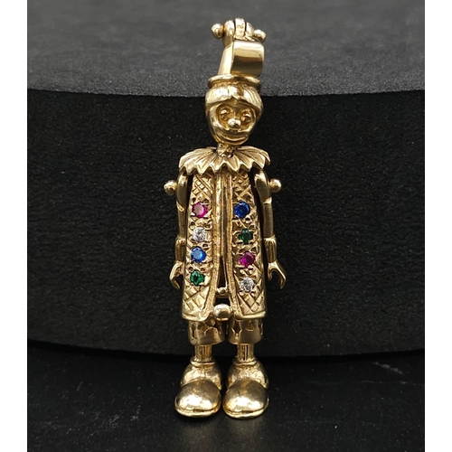 194 - A LARGE 9K YELLOW GOLD GEM SET CLOWN PENDANT, WEIGHT 9.7G AND 5CM LONG APPROX