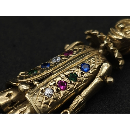 194 - A LARGE 9K YELLOW GOLD GEM SET CLOWN PENDANT, WEIGHT 9.7G AND 5CM LONG APPROX