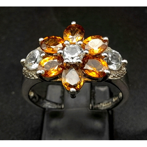 939 - An Unworn Limited Edition (1 of 44) Sterling Silver Cognac Zircon and White Topaz Ring Size R. 4.05 ... 