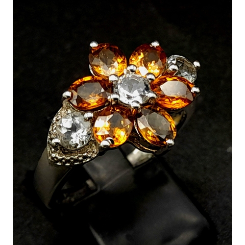 939 - An Unworn Limited Edition (1 of 44) Sterling Silver Cognac Zircon and White Topaz Ring Size R. 4.05 ... 