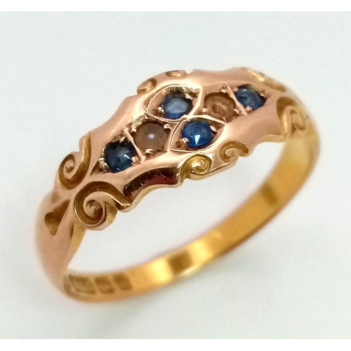 101 - 15K YELLOW GOLD ANTIQUE DIAMOND & SAPPHIRE RING HALLMARKED 1903 BIRMINGHAM 2.8G SIZE Q