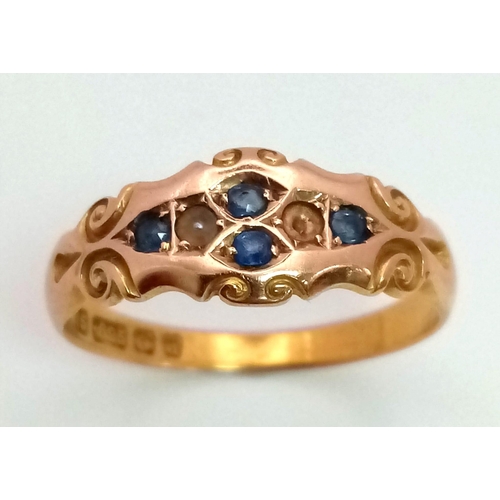 101 - 15K YELLOW GOLD ANTIQUE DIAMOND & SAPPHIRE RING HALLMARKED 1903 BIRMINGHAM 2.8G SIZE Q