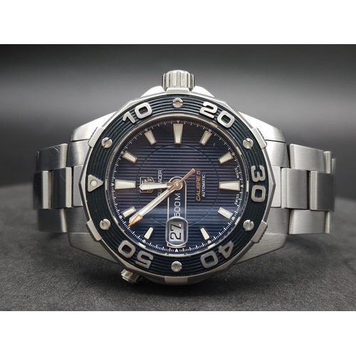 45 - A Tag Heuer Aquaracer - Calibre 5 Automatic Gents Watch. Stainless steel strap and case - 44mm. Blue... 