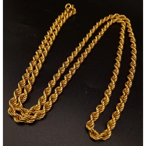 54 - 18k yellow gold rope chain 28.4g, 32 inch length.